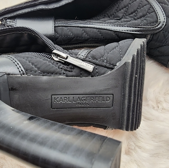 Karl Lagerfeld open toe zip up heeled boots black and silver hardware - Picture 3 of 10